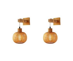 SETLNORA 2X Applique da Parete retrò in Legno di Rattan Intrecciato Applique Lampada da Comodino per Soggiorno Decorazione Camera da Letto Vintage Illuminazione-A