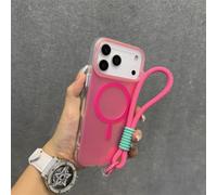 SETNGB Custodia di ricarica wireless magnetica per iPhone 17 16 15 14 13 12 Pro Max 17 Air 16 Plus, custodia antiurto con catena da polso opaca, rosa rosso, per iPhone 16