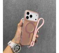 SETNGB Custodia di ricarica wireless magnetica per iPhone 17 16 15 14 13 12 Pro Max 17 Air 16 Plus, custodia antiurto con catena da polso opaca, rosa, per iPhone 15 Pro