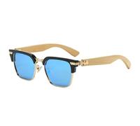 SETNGB Occhiali da sole da uomo in stile retrò con montatura quadrata, aste in bambù e legno, protezione UV, adatti per viaggi all'aperto, blu ghiaccio dorato, 153 * 142 * 44 mm