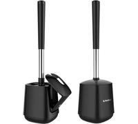 SetSail Scopino e portascopino per WC, confezione da 2, con coperchio a chiusura automatica, portascopino e manico extra lungo, set di scopino ventilato per la pulizia del bagno, setole in nylon, nero