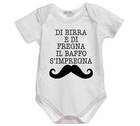 Settantallora Body Neonato Di Birra E Di Fregna Il Baffo S'Impregna | Manica Corta, Cotone Ring-Spun, Girocollo e Costina 1x1, Vestibilità Regolare, Cura in Lavatrice, Corredino e Foto Ricordo