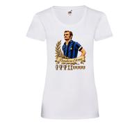 Settantallora T-Shirt Donna Sandro Mazzola Bandiera Eterna | Sandro Mazzola, Il Baffo e Bandiera Eterna nerazzurra in una grafica dedicata al grande calcio italiano