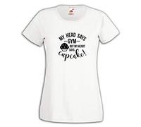 Settantallora - T-Shirt Maglietta Donna J3768 My Head Says Gym But My Heart Says Cupcake! Taglia S