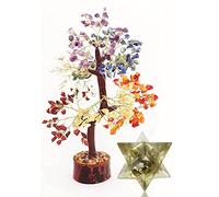 Sette Chakra Albero Feng Shui Bonsai Astro Vastu Numero Albero della fortuna Ricchezza e Prosperità Spirituale Regalo & Peridoto Cristallo Orgonite Stella Markaba 20 mm, 300 Perle di Cristallo