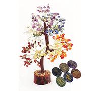 Sette Chakra Albero Feng Shui Bonsai Astro Vastu Numero Crystal Good Luck Tree Wealth & Prosperity Gift Spirit & Multi Chakra Symbolic Palm Stone Set di 6, 300 perline di cristallo Decorazione da