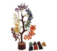 Sette Chakra Albero Feng Shui Bonsai Astro Vastu Numero Crystal Good Luck Tree Wealth & Prosperity Spiritual Gift & Seven Chakra Stone Piramid Set di 7 10-15 MM, 300