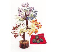 Sette Chakra Albero Feng Shui Bonsai Astro Vastu Numero Crystal Good Luck Tree Wealth & Prosperity Spiritual Gift & Lolite Symbolic Palm Stone Set di 4, 300 Crystal Beads Table Decor Crystmas Gift