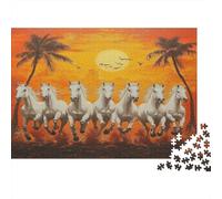 Sette maestosi cavalli bianchi Puzzle Per Adulti |Vivid Tramonto Palm Alberi| 1000pcs (75x50cm) Puzzle Giochi EduGattoivi,decorazioni Per La Casa