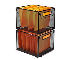 SETTFRFE 2 Pack File Organizer,Metal File Crates for Hanging Folders,Hanging Folder Organizer,Letter Size, Black