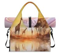 Setting Sun, borsone sportivo con giraffa africana, con scomparto per scarpe, per il fine settimana, per la notte, per palestra, yoga, viaggi, Colore, L, Borsone da viaggio