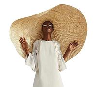 Settoo Cappello di paglia oversize da donna, con tesa larga, anti-UV, pieghevole, Roll-Up Floppy Beach (56-58 cm), bianco, m