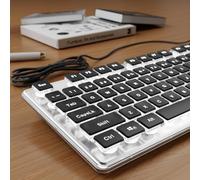 SEUNKWANG EWEADN GX710S - Tastiera per computer retroilluminata, con cavo USB retroilluminato bianco, pannello in metallo, Plug and Play, tasti budino, tastiera per computer full size, per