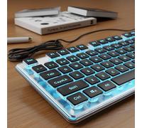 SEUNKWANG EWEADN GX710S - Tastiera per computer retroilluminata, con cavo USB retroilluminato blu, pannello in metallo, Plug and Play, tasti budino, tastiera per computer full size, per Win/PC/laptop,