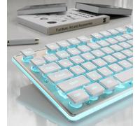 SEUNKWANG GX710S - Tastiere per computer retroilluminate, con cavo USB retroilluminato blu, pannello in metallo, Plug and Play, tasti budino, tastiera per computer full size, per Win/PC/laptop, bianco