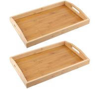 SEUNMUK 2 vassoi rettangolari in bambù con manico, 38 x 25 x 5 cm, vassoi per alimenti, per cucina, soggiorno, caffetteria, ristorante