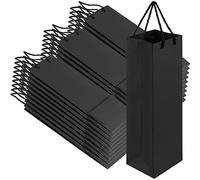 SEUNMUK 30 Pack 4,3 x 3,5 x 13,8 pollici nero bottiglia di vino sacchetti regalo, 250 GSM spessore forte carta vino sacchetti regalo con manici