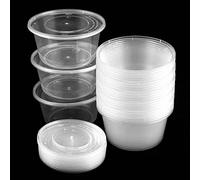SEUNMUK Confezione da 100 Contenitori Trasparenti da Asporto 450 ml Con Coperchio - Rotondi in Plastica per Salse, Cucina, Ristorante