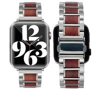SEURE Compatibile con Apple Watch Cinturino 38mm 40mm 41mm 42mm 44mm 45mm, Uomo Donna Cinturino di Ricambio in Legno Acciaio Inossidabile con Legno di Sandalo per Series SE/8/7/6/5/4/3/2/1