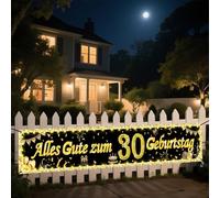 Seutgjie 30° compleanno striscione decorativa con striscia luminosa a LED, per donne e uomini, 40 x 270 cm, decorazione sfondo oro, nero