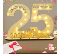 Seutgjie Decorazione per 25 compleanno, donna, uomo, regalo in denaro, per compleanno, 25, in legno, originale, con catena luminosa a LED, anniversario di matrimonio, decorazione da tavolo 2000-2025