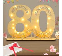 Seutgjie Decorazione per 80° compleanno, donna, uomo, regali in denaro, compleanno, 80 pezzi, in legno, con catena luminosa a LED, per uomini e donne, anniversario, decorazione da tavolo 1946-2026