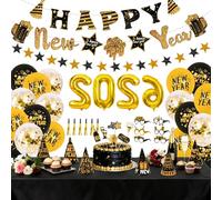 Seutgjie Kit di decorazioni per capodanno 2026 - Striscione, tovaglia, topper per torte, soffiatori per feste, cappelli e occhiali da vista per Capodanno