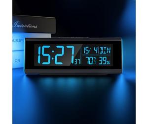 Seutgjie Sveglia Digitale da Comodino con Luce RGB Secondi Data Settimana Temperatura Umidità VA Display DST Funzione doppio allarme Modalità Snooze Formato per Scrivania Camera da Letto Ufficio