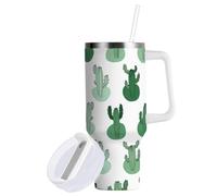 Sevdomey 30 ozCute Cactus Tumbler con manico e coperchio con cannuccia per acqua tè o caffè freddo, in acciaio inox, isolato, a prova di perdite, tazza da caffè da viaggio