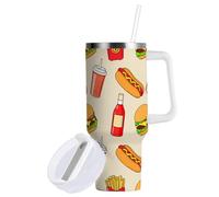 Sevdomey 40 ozFood - Bicchiere da hamburger con manico e coperchio con cannuccia, per tè o caffè freddo, in acciaio inox, isolato, a prova di perdite, da viaggio, idea regalo