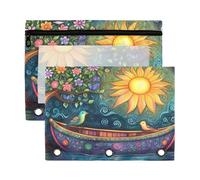 Sevdomey A Boat with The Sun, astuccio a 3 anelli con finestra trasparente, confezione da 2 borse con cerniera per ufficio, Una barca con il sole, 7.08*9.85 inch, PORTA MATITE