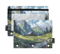 Sevdomey Alpine Landscape - Astuccio a 3 anelli con finestra trasparente, confezione da 2 tasche con cerniera per ufficio, Paesaggio Alpino, 7.08 * 9.84 inch, PORTA MATITE