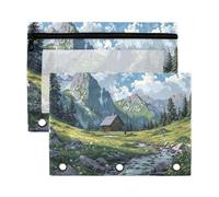 Sevdomey Alpine Landscape - Astuccio a 3 anelli con finestra trasparente, confezione da 2 tasche con cerniera per ufficio, Paesaggio Alpino, 7.08*9.85 inch, PORTA MATITE