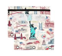 Sevdomey American Landmarks, astuccio a 3 anelli con finestra trasparente, confezione da 2 sacchetti con cerniera per ufficio, Monumenti americani, 7.08*9.85 inch, PORTA MATITE
