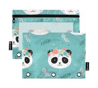 Sevdomey Astuccio a 3 anelli con finestrella trasparente, 2 tasche con cerniera, per ufficio, Cute Panda Heads, 7.08 * 9.412 inch, PORTA MATITE