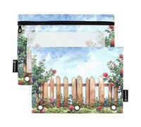 Sevdomey Astuccio in legno con 3 anelli con finestra trasparente, confezione da 2 sacchetti con cerniera per ufficio, Recinzione in, 7.08 * 9.84 inch, PORTA MATITE