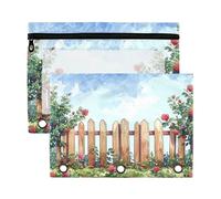 Sevdomey Astuccio in legno con 3 anelli con finestra trasparente, confezione da 2 sacchetti con cerniera per ufficio, Recinzione in, 7.08*9.85 inch, PORTA MATITE