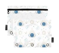 Sevdomey Astuccio magico con 3 anelli con finestra trasparente, confezione da 2 tasche con cerniera per ufficio, Magic Evil Eye, 7.08 * 9.84 inch, PORTA MATITE