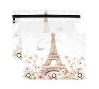 Sevdomey Astuccio per matite acquerello Torre Eiffel con 3 anelli con finestra trasparente, confezione da 2 sacchetti con cerniera per ufficio, Torre Eiffel ad acquerello, 7.08*9.85 inch, borsa, Torre