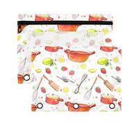 Sevdomey Astuccio per matite con 3 anelli con finestra trasparente, confezione da 2 sacchetti con cerniera per ufficio, Modello utensili da cucina, 7.08*9.85 inch, PORTA MATITE