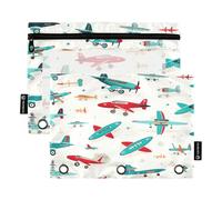 Sevdomey Astuccio per matite con 3 anelli con finestra trasparente, confezione da 2 sacchetti con cerniera per ufficio, Pianta Cartoon, 7.08 * 9.84 inch, PORTA MATITE