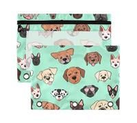 Sevdomey Astuccio portamatite con 3 anelli con finestra trasparente, confezione da 2 tasche con cerniera per ufficio, Facce di cane, 7.08*9.85 inch, PORTA MATITE