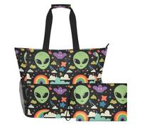 Sevdomey Borsa da spiaggia con alieni verdi, grande, 36 l, con scomparto asciutto bagnato, impermeabile, da viaggio, palestra, piscina, nuoto, a prova di sabbia