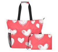Sevdomey Borsa da spiaggia con cuori bianchi, grande, 36 l, con scomparto per asciutto bagnato, impermeabile, da viaggio, palestra, piscina, nuoto, a prova di sabbia