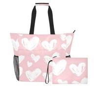 Sevdomey Borsa da spiaggia con cuori bianchi, grande, 36 l, con scomparto per asciutto bagnato, impermeabile, da viaggio, palestra, piscina, nuoto, a prova di sabbia