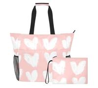 Sevdomey Borsa da spiaggia con cuori bianchi, grande, 36 l, con scomparto per asciutto bagnato, impermeabile, da viaggio, palestra, piscina, nuoto, a prova di sabbia