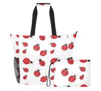 Sevdomey Borsa grande da spiaggia con coccinelle colorate, 36 l, con scomparto asciutto bagnato, impermeabile, da viaggio, palestra, piscina, nuoto, a prova di sabbia