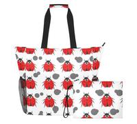 Sevdomey Borsa grande da spiaggia con coccinelle rosse, 36 l, con scomparto per asciutto bagnato, impermeabile, da viaggio, palestra, piscina, nuoto, a prova di sabbia