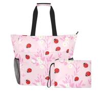 Sevdomey Borsa grande da spiaggia con coccinelle rosse, 36 l, con scomparto per asciutto bagnato, impermeabile, da viaggio, palestra, piscina, nuoto, a prova di sabbia