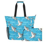 Sevdomey Borsa grande da spiaggia con squali, 36 l, con scomparto asciutto bagnato, impermeabile, da viaggio, palestra, piscina, nuoto, a prova di sabbia